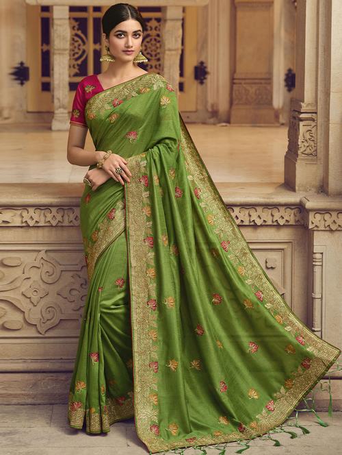 floral embroidered saree with blouse - 19530857 - Very Small Image - 1