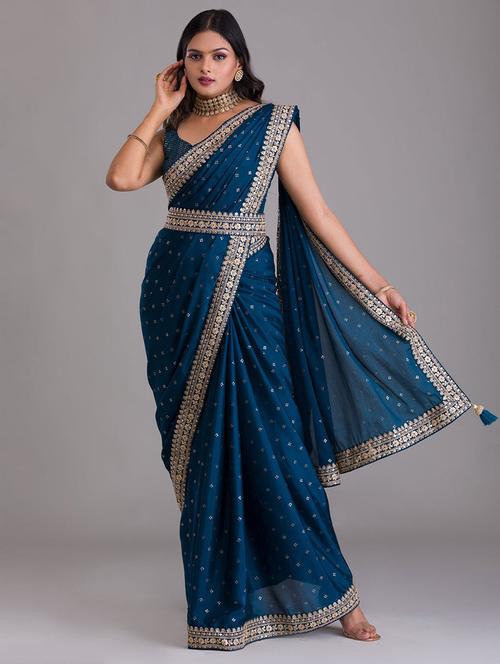 lace bordered embellished saree - 19530895 - Very Small Image - 1
