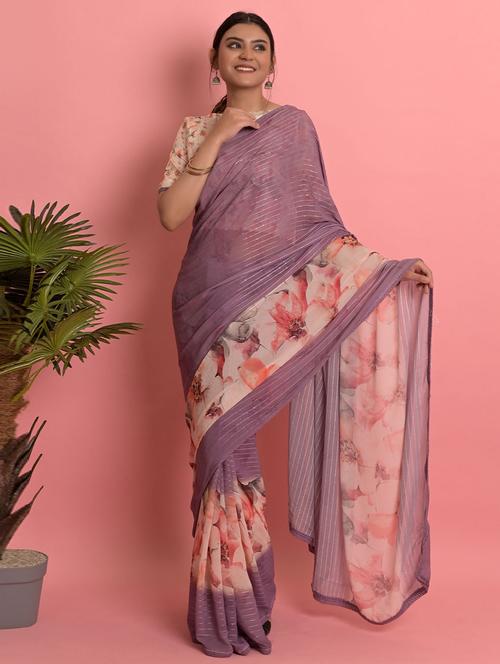 self designed printed saree with blouse - 19530898 - Very Small Image - 1