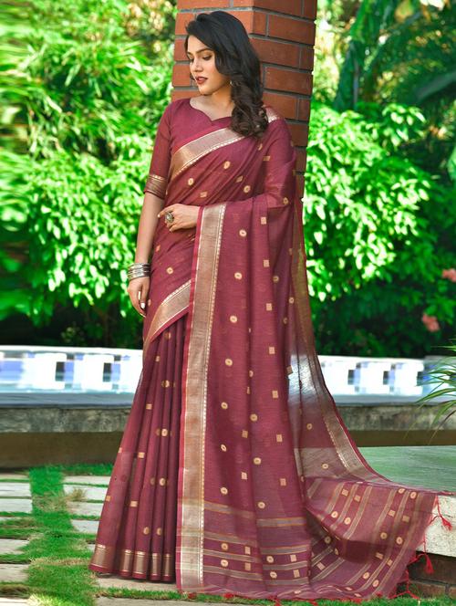 contrast bordered woven saree with blouse - 19531013 - Very Small Image - 1