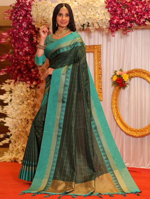 contrast bordered woven saree with blouse - 19531020 - Very Small Image - 1