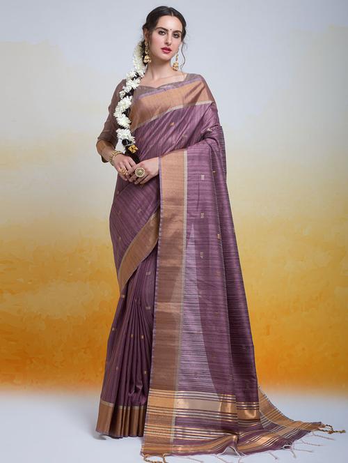 contrast bordered woven saree with blouse - 19531030 - Very Small Image - 1