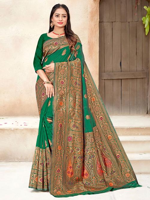 contrast bordered woven saree with blouse - 19531043 - Very Small Image - 1