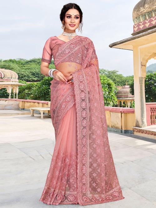 self designed embroidered saree with blouse - 19531055 - Very Small Image - 1