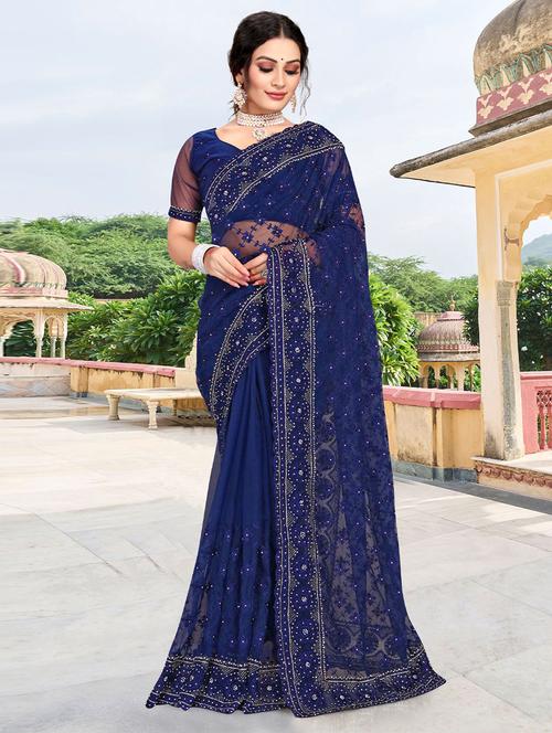 self designed embroidered saree with blouse - 19531056 - Very Small Image - 1
