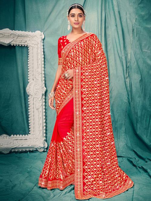 self designed embroidered saree with blouse - 19531103 - Very Small Image - 1