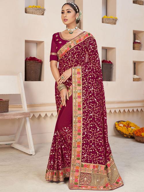 self designed embroidered saree with blouse - 19531119 - Very Small Image - 1