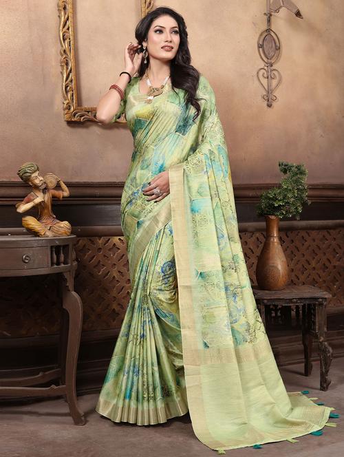 self designed woven digitally printed saree with blouse - 19531132 - Very Small Image - 1