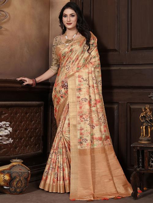 self designed woven digitally printed saree with blouse - 19531134 - Very Small Image - 1