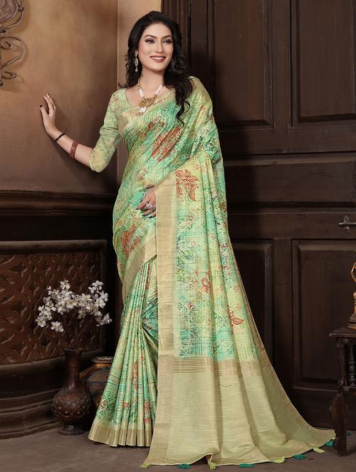self designed woven digitally printed saree with blouse - 19531135 - Very Small Image - 1