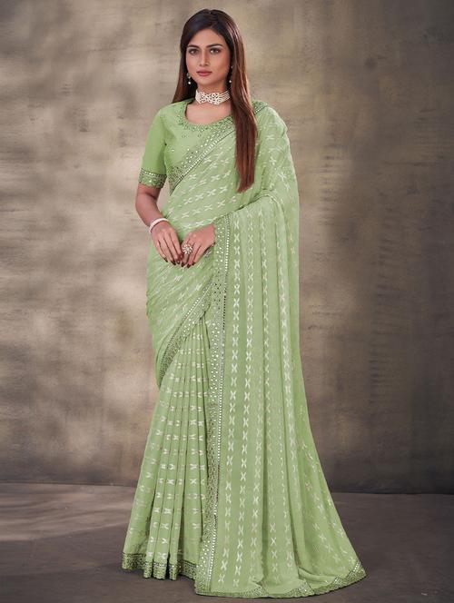 lace bordered embellished saree - 19531152 - Very Small Image - 1