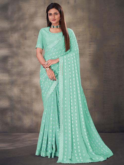 lace bordered embellished saree with blouse - 19531154 - Very Small Image - 1