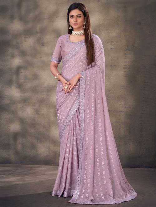 lace bordered embellished saree - 19531156 - Very Small Image - 1