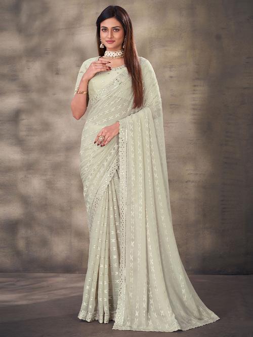 lace bordered embellished saree with blouse - 19531157 - Very Small Image - 1