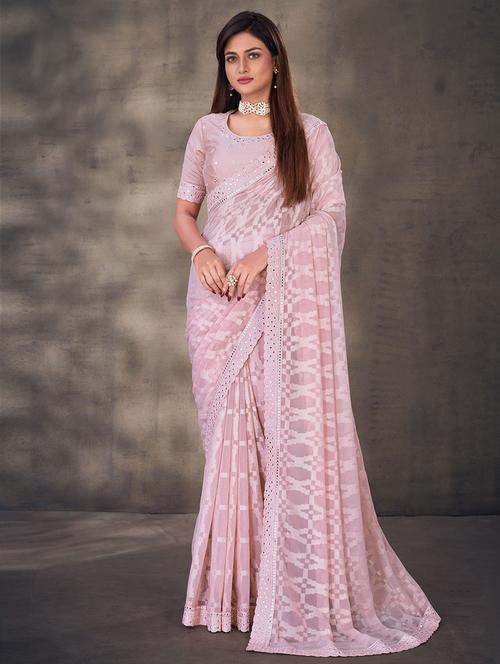 lace bordered embellished saree with blouse - 19531158 - Very Small Image - 1