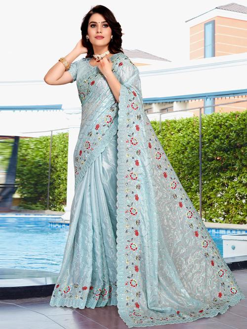 self designed embroidered saree with blouse - 19531175 - Very Small Image - 1