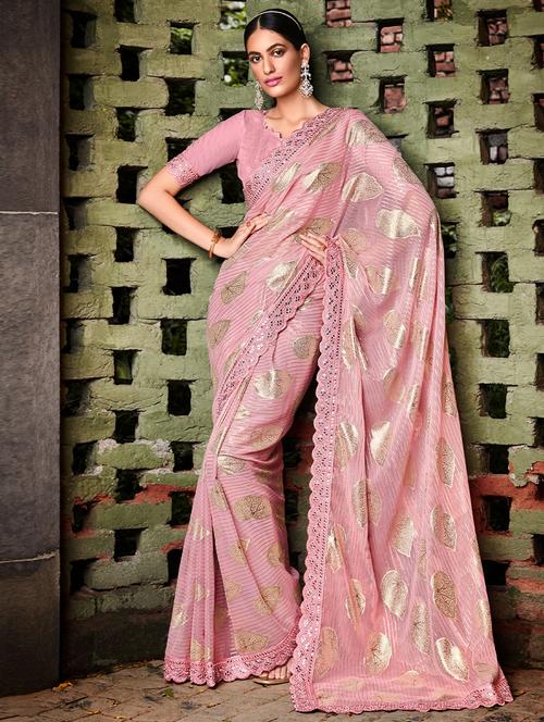 lace bordered printed saree with blouse - 19531186 - Very Small Image - 1