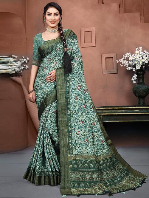 self designed printed saree with blouse - 19531236 - Very Small Image - 1