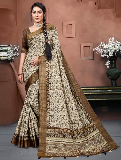 self designed printed saree with blouse - 19531238 - Very Small Image - 1