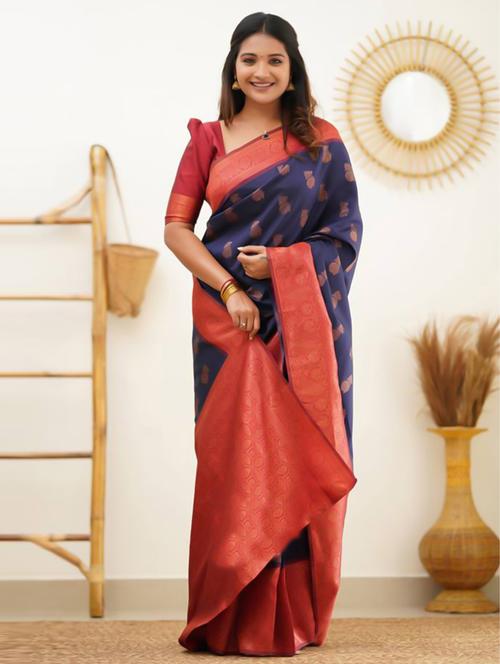 self designed woven saree with blouse - 19531244 - Very Small Image - 1