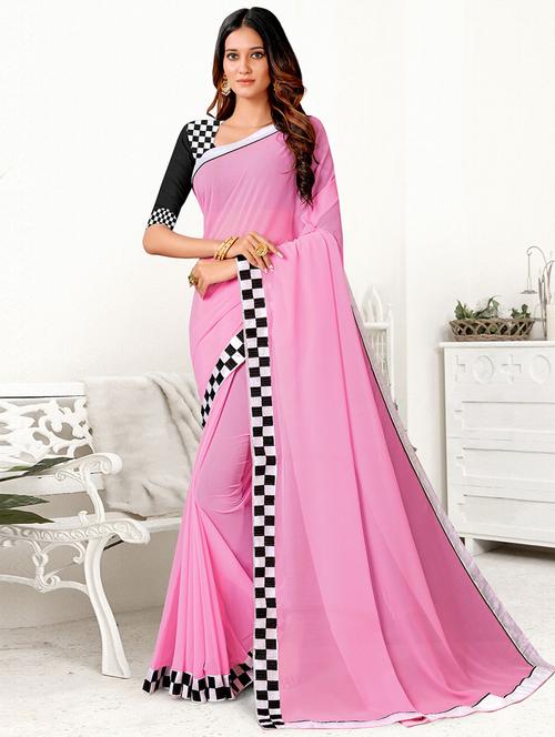 self designed solid saree with blouse - 19531269 - Very Small Image - 1