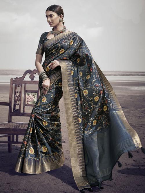 self designed woven digitally printed saree with blouse - 19531280 - Very Small Image - 1