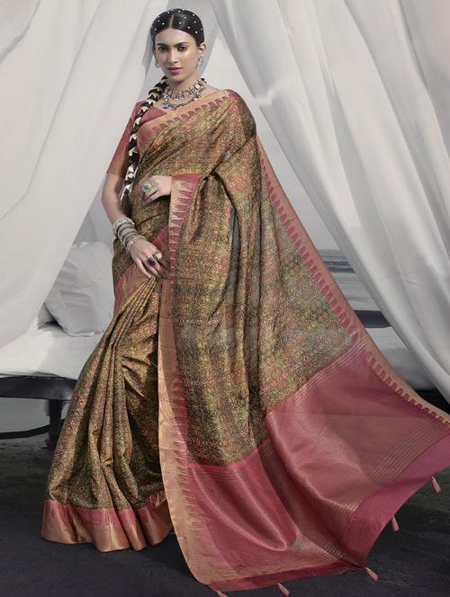 self designed woven digitally printed saree with blouse - 19531283 - Very Small Image - 1