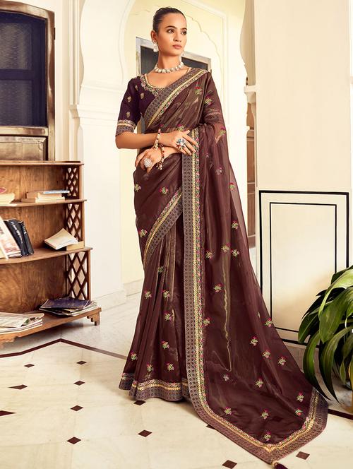 self designed embroidered saree with blouse - 19531306 - Very Small Image - 1