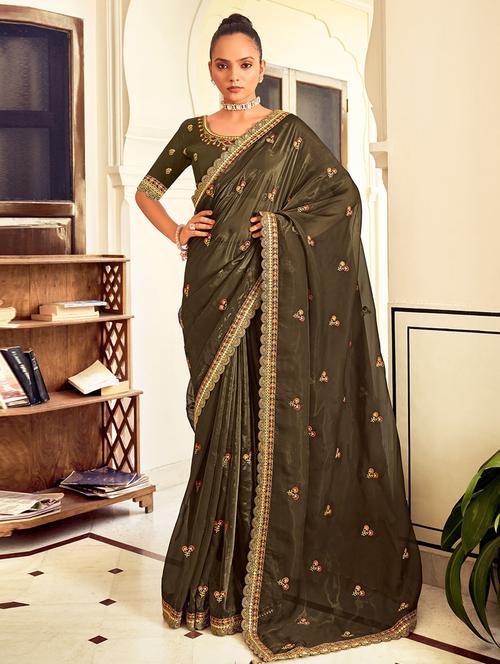 green bordered saree with blouse - 19531308 - Very Small Image - 1