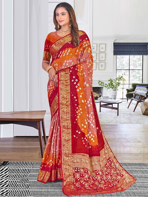 self designed printed saree with blouse - 19531343 - Very Small Image - 1
