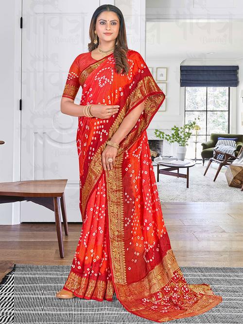orange art silk printed saree with blouse - 19531344 - Very Small Image - 1