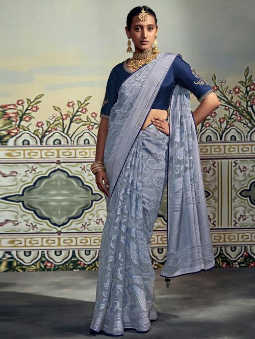 paisley jamdani saree with blouse - 19531382 - Very Small Image - 1