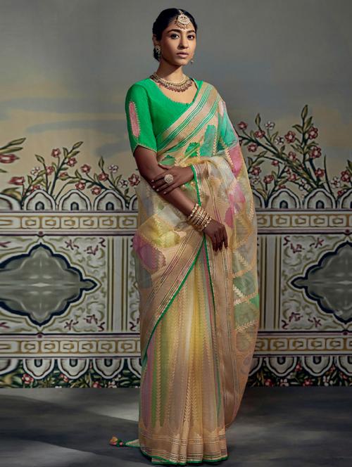 brasso work saree with blouse - 19531387 - Very Small Image - 1