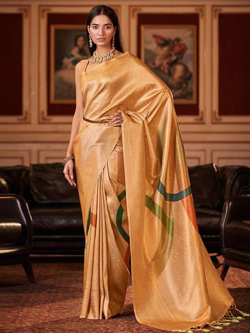 gold self design woven saree with blouse - 19531429 - Very Small Image - 1