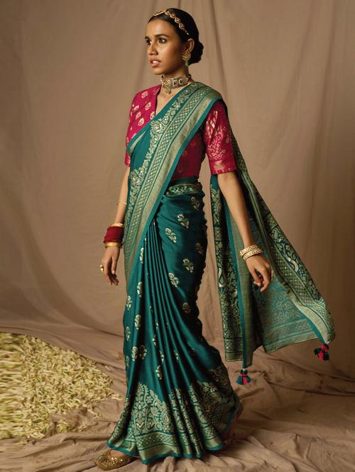 brasso work bordered saree with blouse - 19531445 - Very Small Image - 1