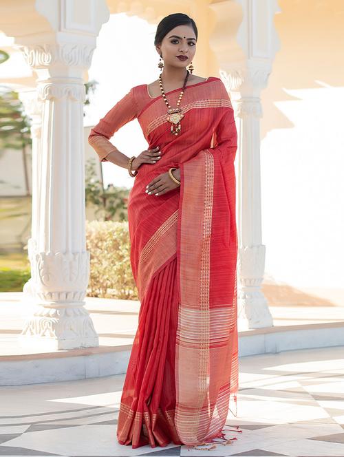 solid woven saree with blouse - 19531480 - Very Small Image - 1