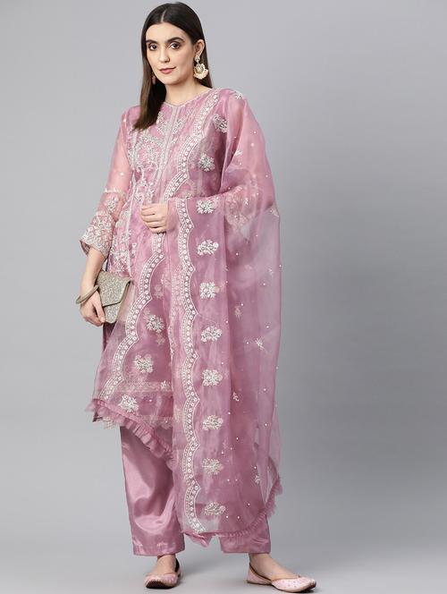 self design semi-stitched straight pant suits - 19531511 - Very Small Image - 1