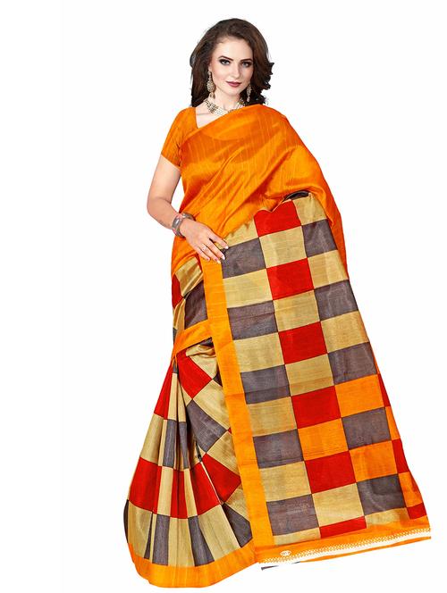 checkered print bhagalpuri saree with blouse - 19531822 - Very Small Image - 1