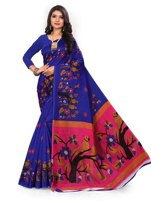 florals print mysore silk saree with blouse - 19531843 - Very Small Image - 1