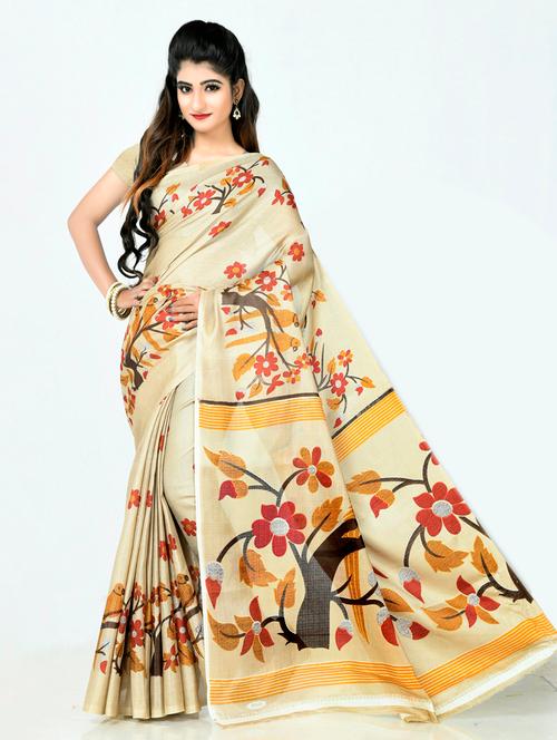 florals print woven saree with blouse - 19531855 - Very Small Image - 1