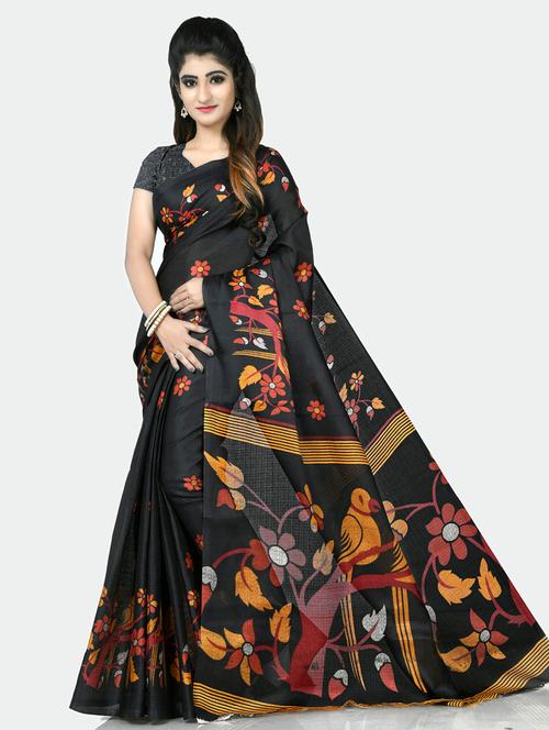 florals print woven saree with blouse - 19531857 - Very Small Image - 1