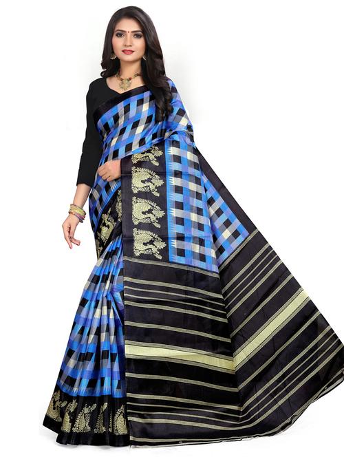 checkered print woven saree - 19531879 - Very Small Image - 1
