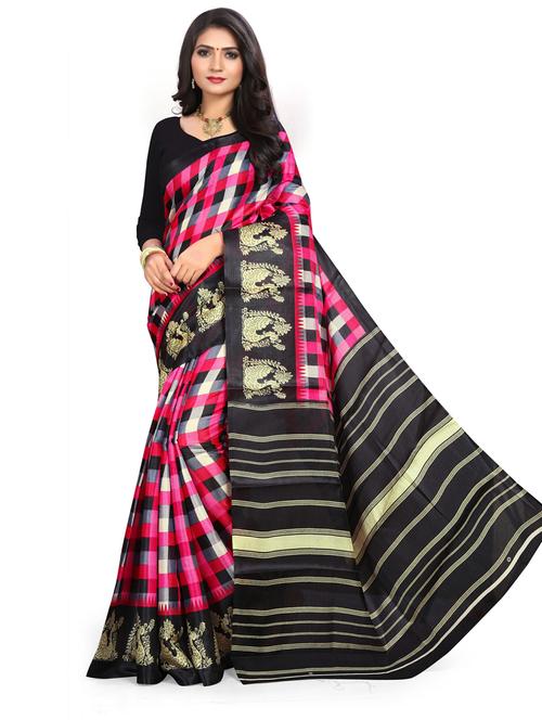 checkered print woven saree with blouse - 19531881 - Very Small Image - 1