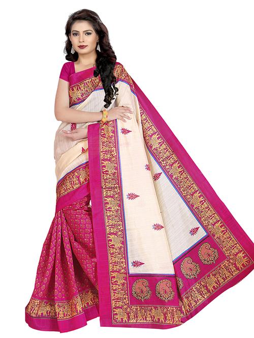 women's printed pink colored saree with blouse - 19531889 - Very Small Image - 1