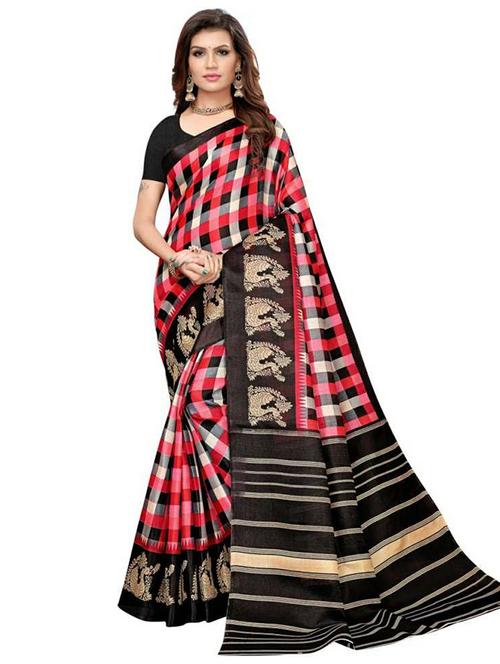checkered print mysore silk saree with blouse - 19532044 - Very Small Image - 1