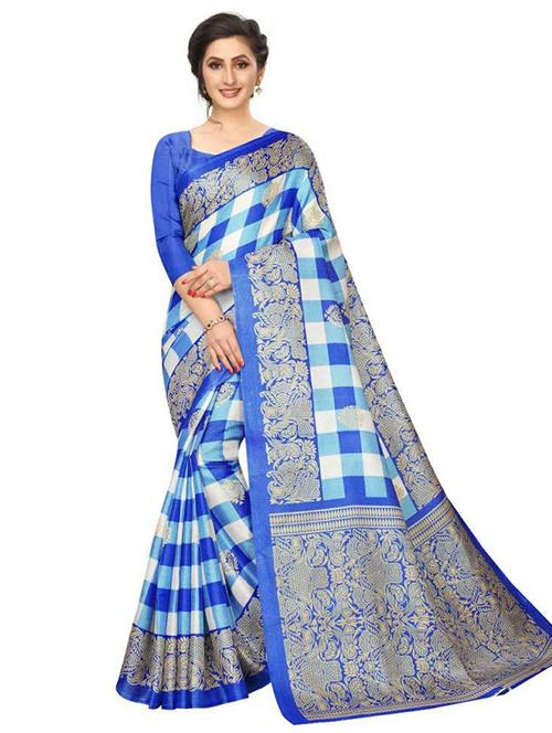 women's checks multi colored saree with blouse - 19532058 - Very Small Image - 1