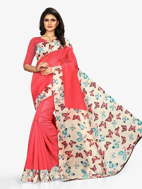 women's printed pink colored saree with blouse - 19532077 - Very Small Image - 1