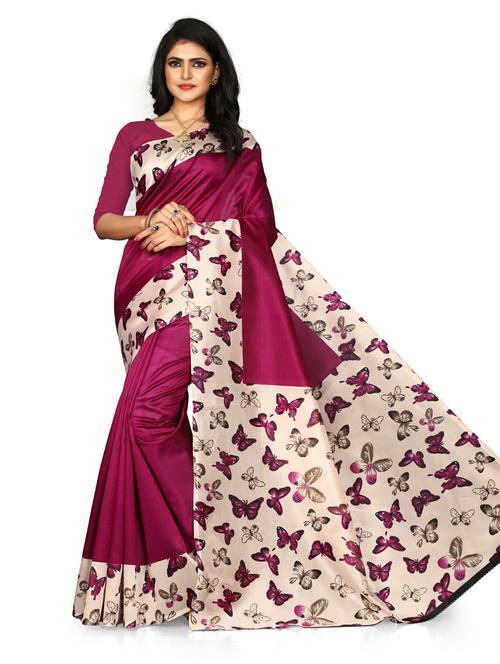 women's printed magenta colored saree with blouse - 19532078 - Very Small Image - 1