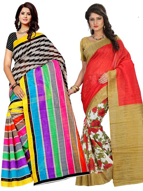 women's printed multi colored saree with blouse - 19532125 - Very Small Image - 1