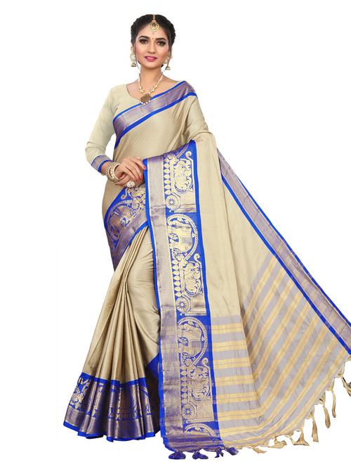 women's self design beige colored saree with blouse - 19532163 - Very Small Image - 1